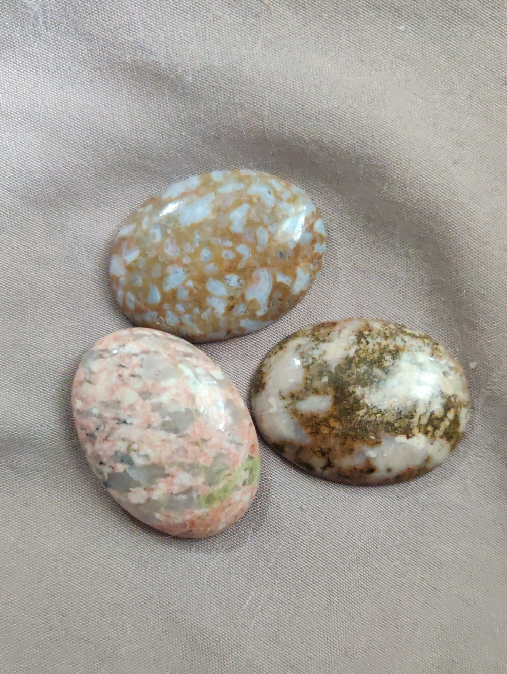 Polished Oval Jasper Stone Cabochons - Pink, Tan, White (3pcs)